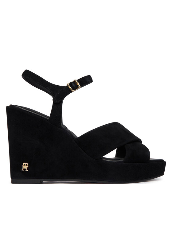 Tommy Hilfiger Sandály Tommy Hilfiger Suede Wrapped High Wedge FW0FW09218 Černá