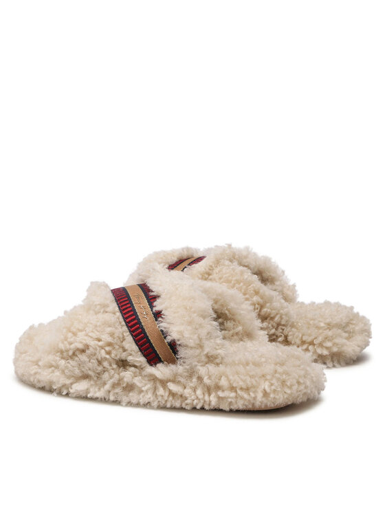 Tommy Hilfiger Papuče Tommy Hilfiger Sherpa Fur Home Slippers Strap FW0FW06576 Bež