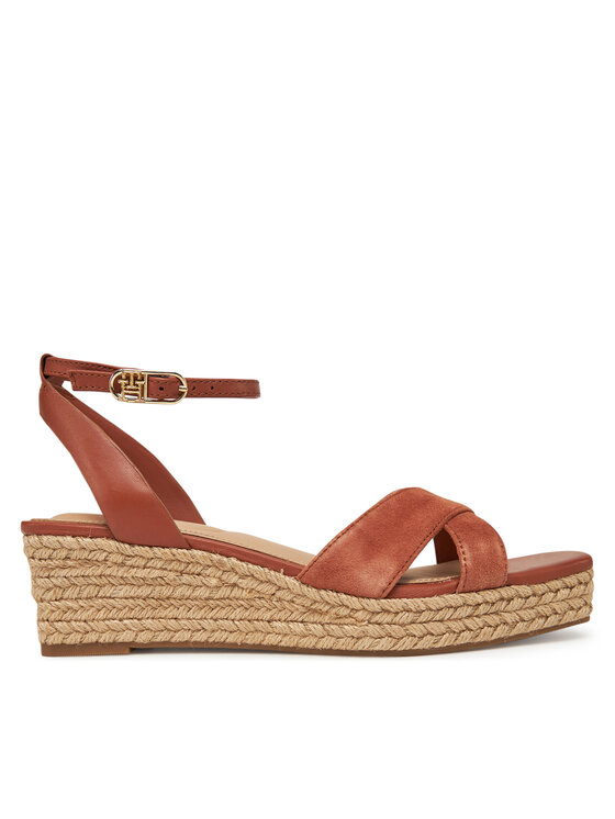 Tommy Hilfiger Espadryle Tommy Hilfiger Leather & Suede Mid Wedge Espad FW0FW08804 Brązowy