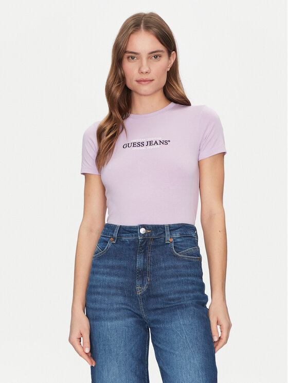 Guess Jeans Guess Jeans Póló W4YI03 J1314 Lila Slim Fit