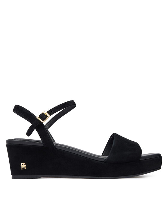 Tommy Hilfiger Sandali Tommy Hilfiger Suede Wrapped Mid Wedge FW0FW09235 Črna