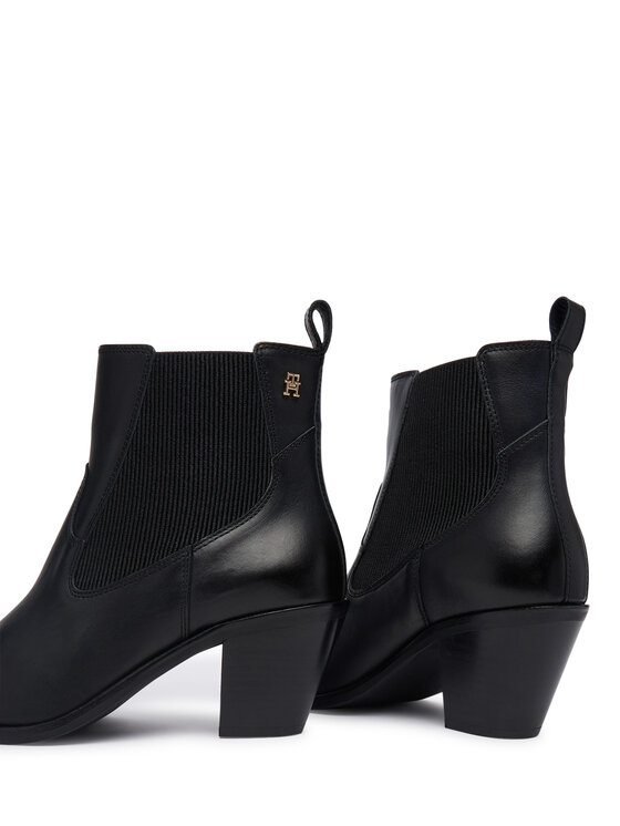 Tommy Hilfiger Botine Tommy Hilfiger Leather Western Chelsea Boot FW0FW09582 Negru