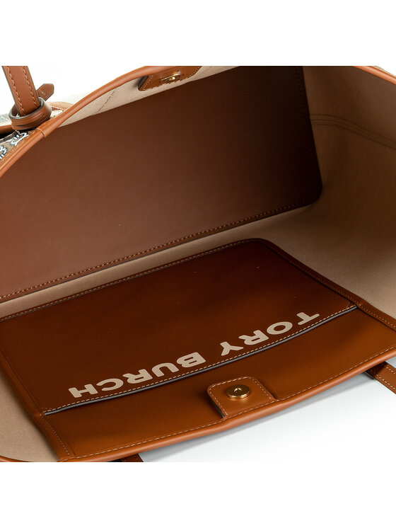Tory Burch Τσάντα Tory Burch Gemini Link Canvas Tote 53303 Καφέ