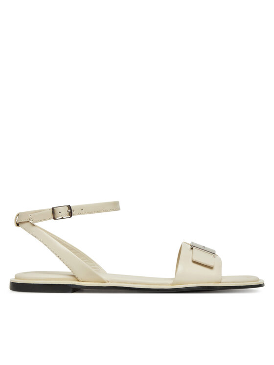 Calvin Klein Sandały Calvin Klein Flat Sandal W/Ck Hw - Lth HW0HW02367 Écru