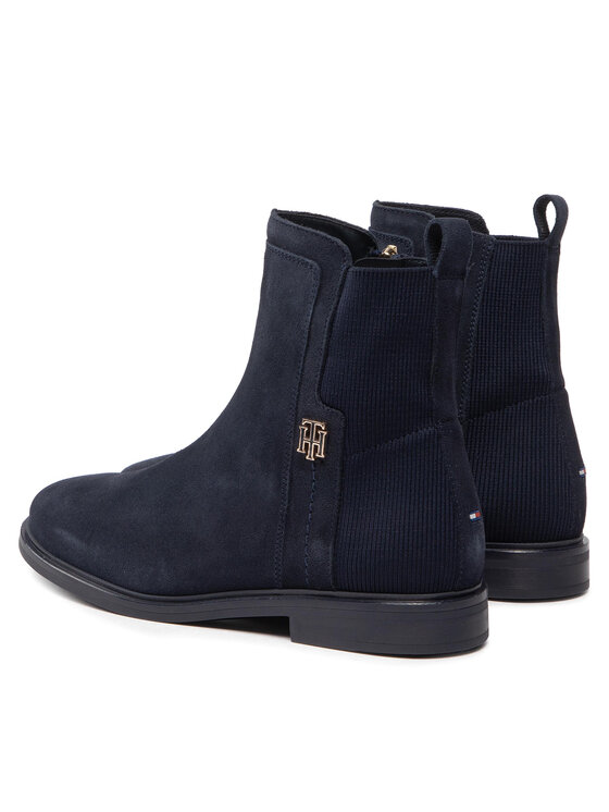 Tommy Hilfiger Botki Tommy Hilfiger Essentials Flat Boot FW0FW06740 Granatowy