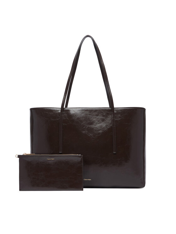 Calvin Klein Kabelka Calvin Klein Foil Logo Glossy Tote W/ Pouch LV04F3537G Hnedá