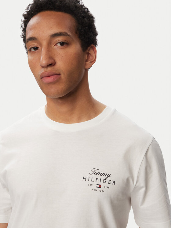 Tommy Hilfiger Tommy Hilfiger Camiseta Script Stack MW0MW43224 Blanco Regular Fit