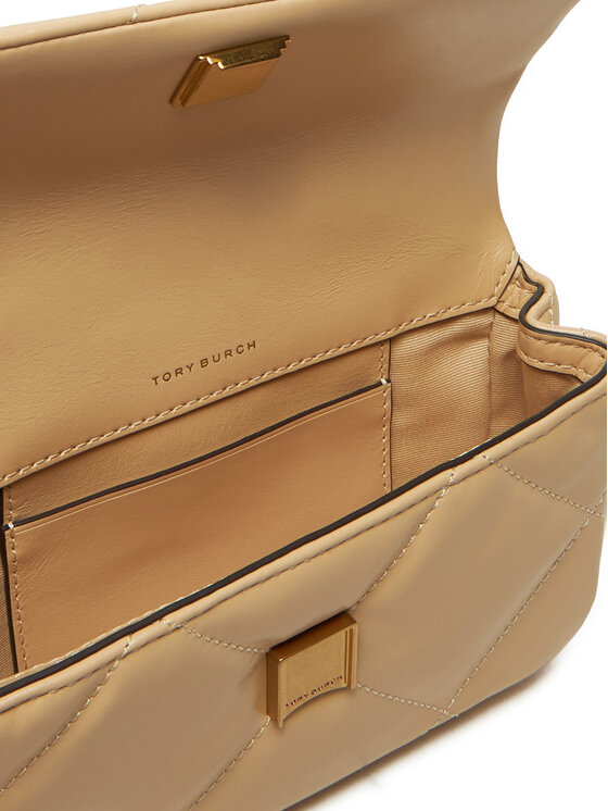 Tory Burch Kabelka Tory Burch Kira Diamond Quilt Pave Mini Flap Bag 161913 Béžová