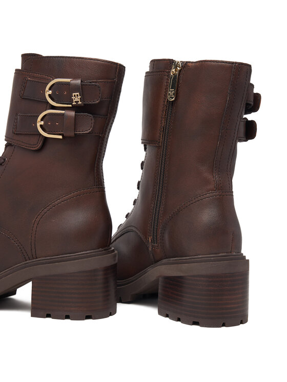 Tommy Hilfiger Gležnjarji Tommy Hilfiger Block Heel Buckled Lace-Up Boot FW0FW09578 Rjava