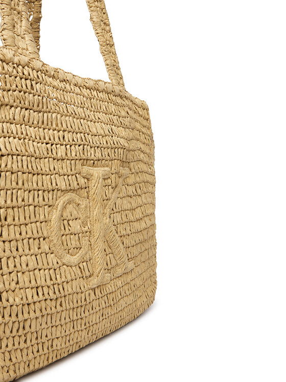 Calvin Klein Ročna torba Calvin Klein Bold Ck Raffia Medium Tote LV04F3447G Bež
