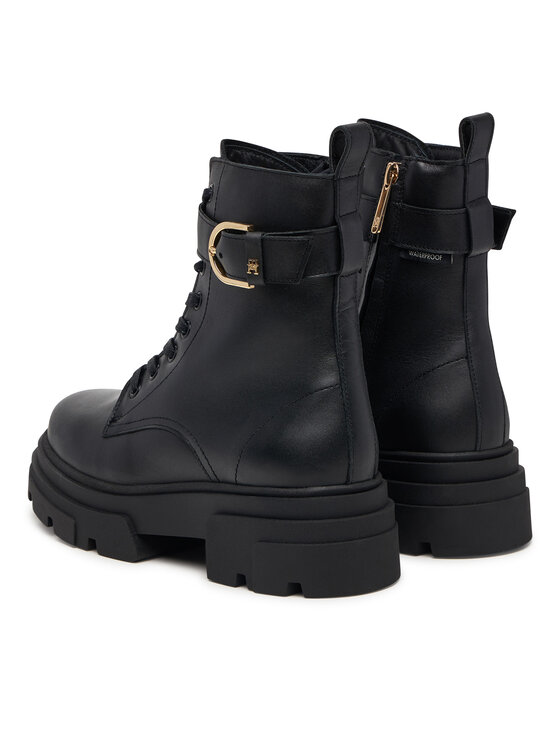 Tommy Hilfiger Trapery Tommy Hilfiger Leather Th Buckled Lace-Up Boot FW0FW09550 Czarny