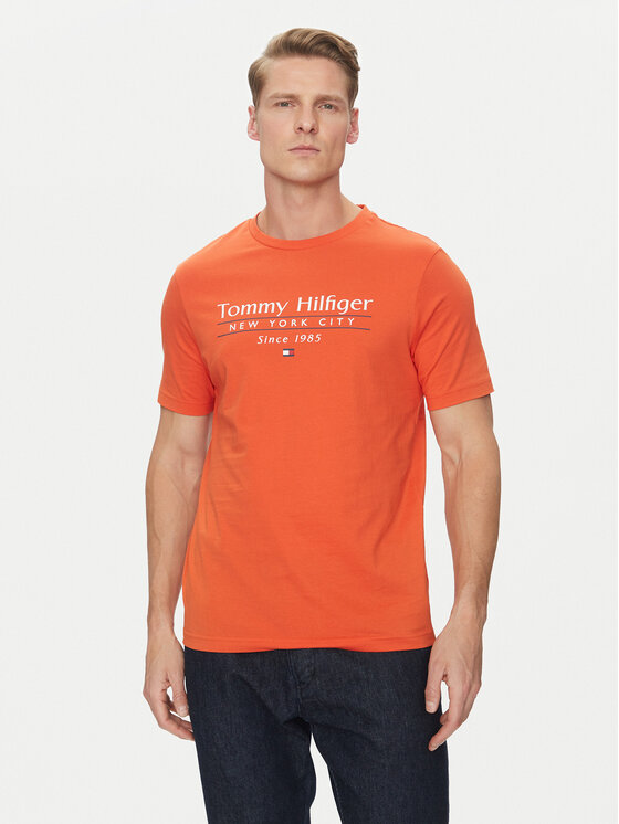 Tommy Hilfiger Tommy Hilfiger Marškinėliai Center Stack MW0MW38621 Oranžinė Regular Fit