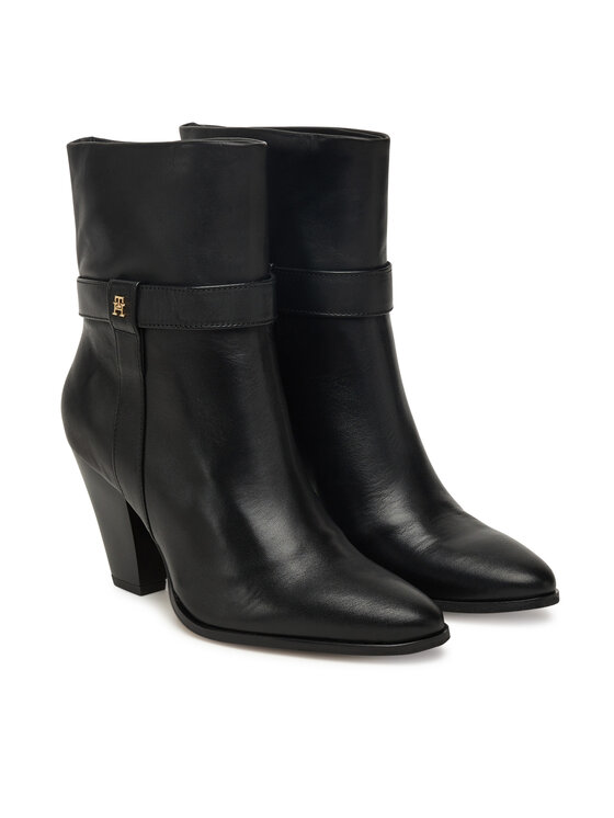 Tommy Hilfiger Bokacsizma Tommy Hilfiger Th T-Strap Leather Pointy Bootie FW0FW08984 Fekete