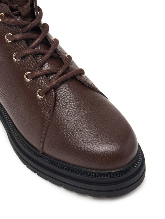 Tommy Hilfiger Šnurovacia obuv Tommy Hilfiger Th Emboss Grain Leather Boot FW0FW09553 Hnedá