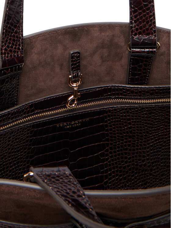 Tory Burch Ročna torba Tory Burch Romy Suede Bauletto 183363 Temno rjava