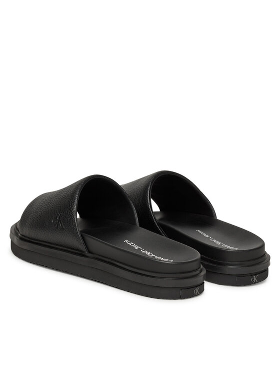 Calvin Klein Jeans Natikače Calvin Klein Jeans Flat Molded Slide Sandal Lth YM0YM01225 Crna