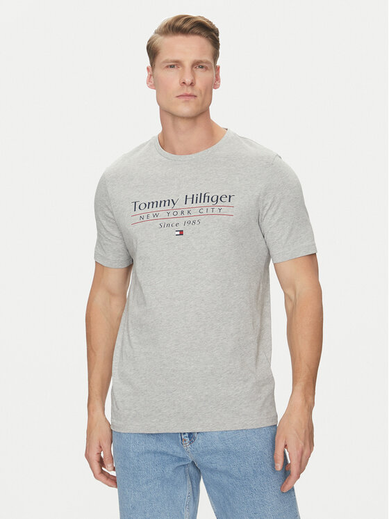 Tommy Hilfiger Tommy Hilfiger Marškinėliai Center Stack MW0MW38621 Pilka Regular Fit