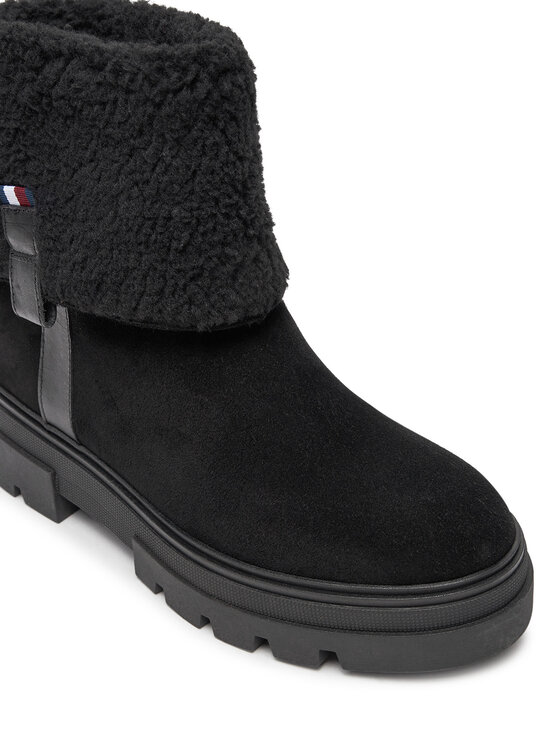Tommy Hilfiger Škornji Tommy Hilfiger Faux Fur Suede Roll-Down Boot FW0FW08158 Črna