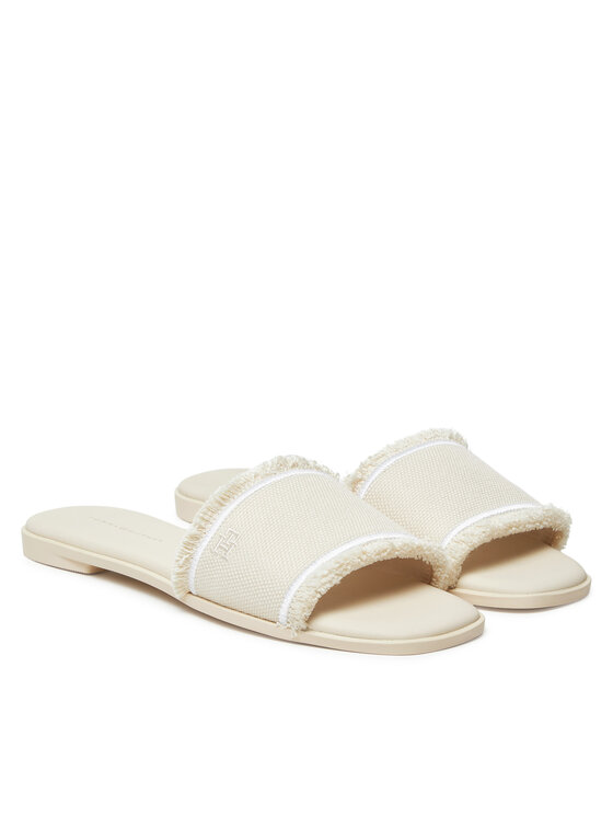 Tommy Hilfiger Ciabatte Tommy Hilfiger Fringe Canvas Flat Sandal FW0FW08908 Beige