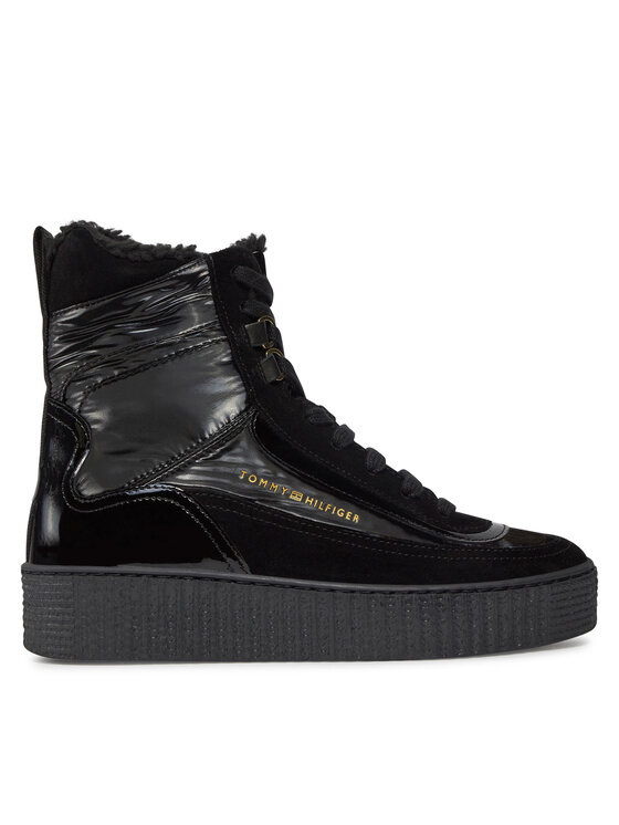 Tommy Hilfiger Puszābaki Tommy Hilfiger Patent Laceup City Snow Boot FW0FW07841 Melns