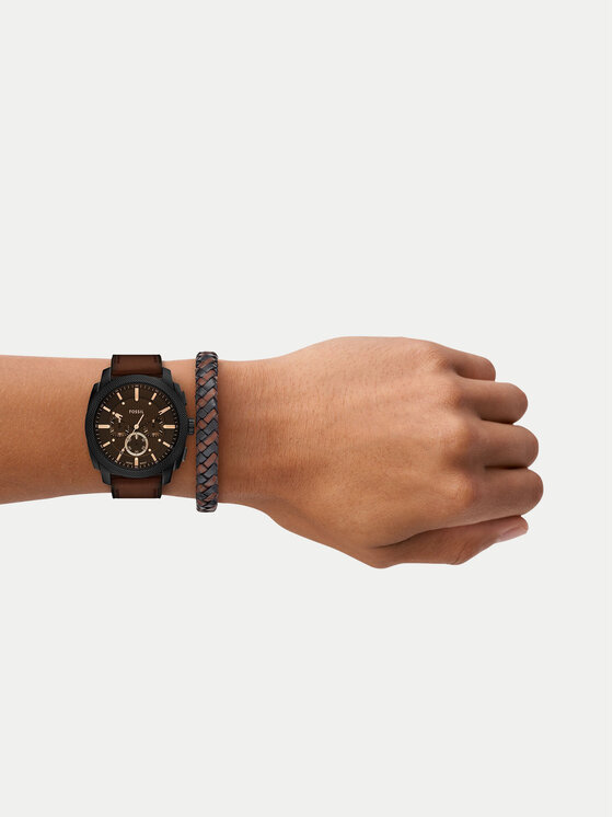 Fossil Набір годинник і браслет Fossil Machine Chronograph FS6102SET Коричневий