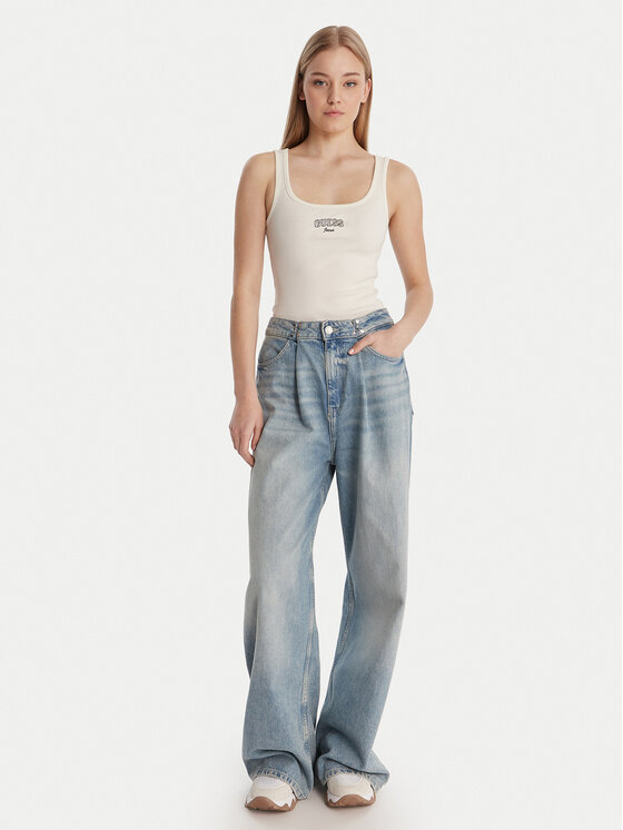 Guess Jeans Guess Jeans Top W6RP20 KA0H1 Écru Slim Fit