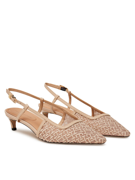 Tommy Hilfiger Czółenka Tommy Hilfiger Mono Squared Toe Kitten Slingb FW0FW08746 Beżowy