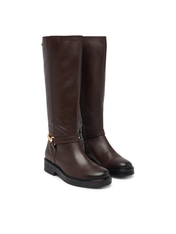 Tommy Hilfiger Oficerki Tommy Hilfiger Th Stud Leather Knee Riding Boot FW0FW09608 Brązowy