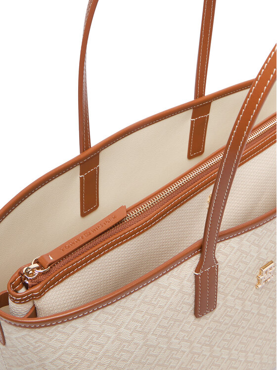 Tommy Hilfiger Ročna torba Tommy Hilfiger Th Monoplay Tote Le AW0AW17416 Bež