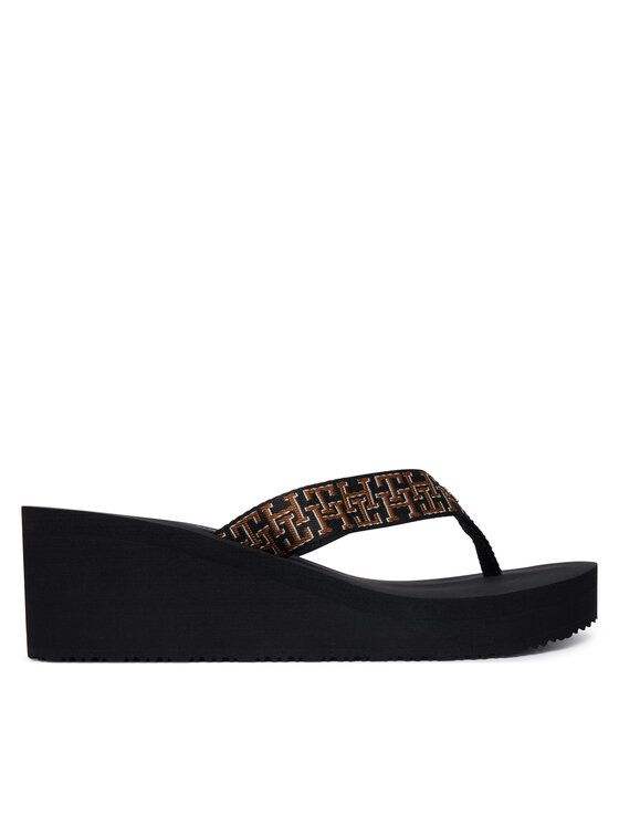 Tommy Hilfiger Japonke Tommy Hilfiger Wedge Summer Sandal Mono FW0FW09698 Črna