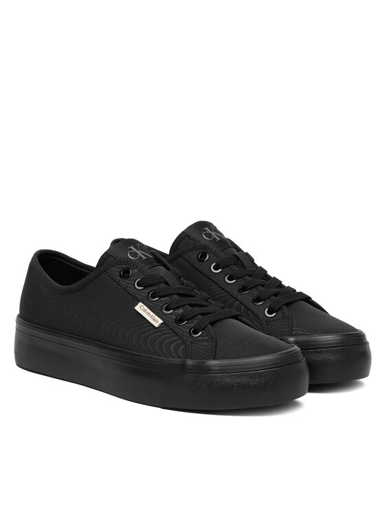 Calvin Klein Snīkeri Calvin Klein Vulc Flatform Lace Up Moire YW0YW02012 Melns