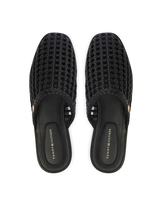 Tommy Hilfiger Παντόφλες Tommy Hilfiger Hilfiger Leather Mix Flat Mule FW0FW09280 Μαύρο