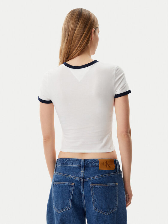 Tommy Jeans Tommy Jeans Camiseta Script Ringer DW0DW20631 Écru Slim Fit