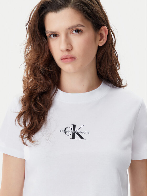 Calvin Klein Jeans Calvin Klein Jeans Majica Baby Tee J20J223113 Bela Slim Fit