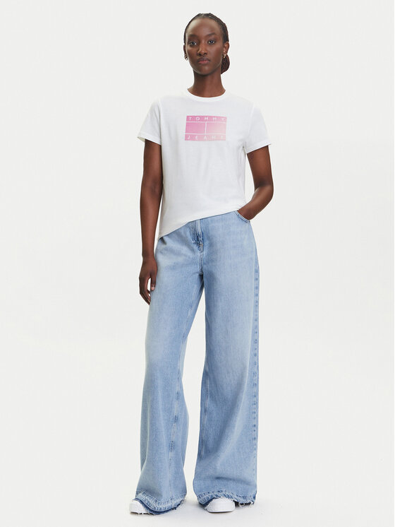 Tommy Jeans Tommy Jeans Majica Gradient Flag DW0DW20905 Bela Regular Fit