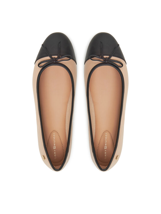 Tommy Hilfiger Balerini Tommy Hilfiger Toe Cap Leather Ballerina FW0FW08759 Écru