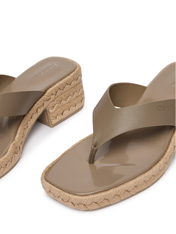 Calvin Klein Šlepetės per pirštą Calvin Klein Block Heel Espa 50 Thong Lth HW0HW02902 Ruda