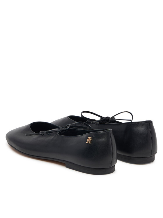 Tommy Hilfiger Baleriny Tommy Hilfiger Lace-Up Leather Ballerina FW0FW09542 Czarny