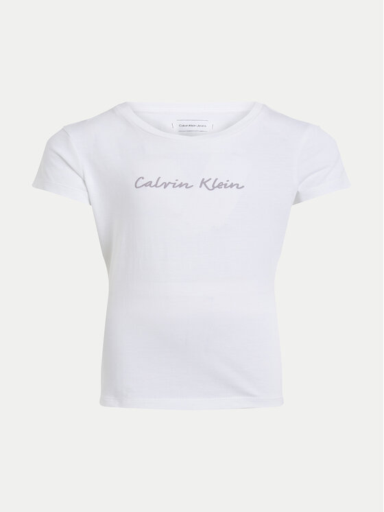 Calvin Klein Jeans Calvin Klein Jeans Majica Script Logo IG0IG02857 Bela Slim Fit
