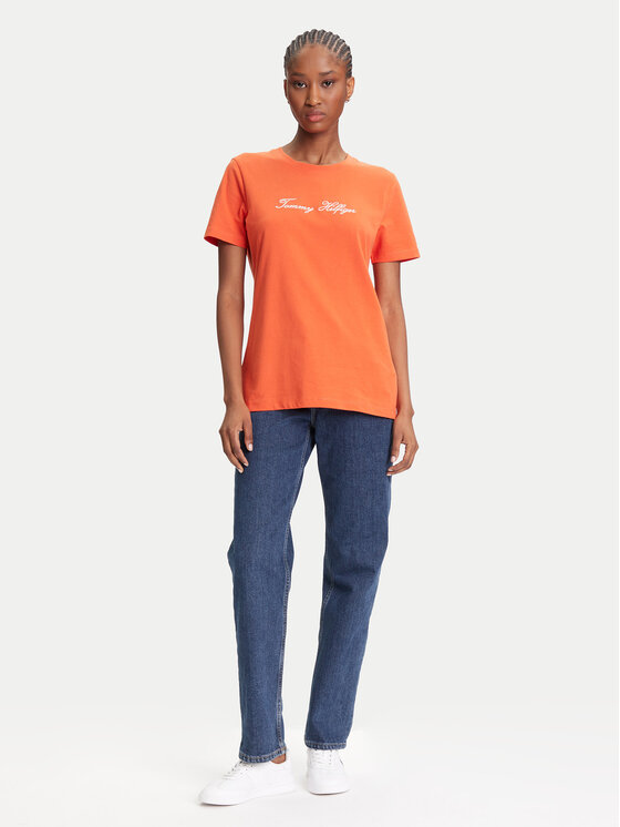 Tommy Hilfiger Tommy Hilfiger Majica Script WW0WW45746 Oranžna Regular Fit