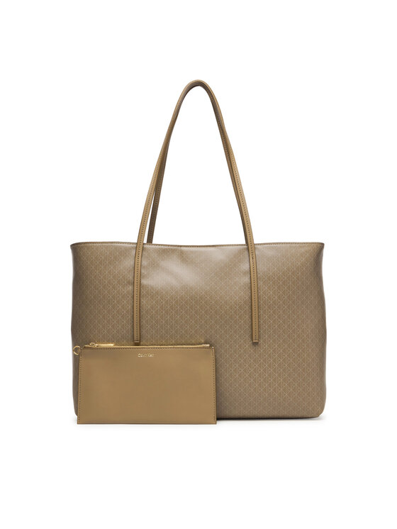 Calvin Klein Rankinė Calvin Klein Emblem Aop Tote W/ Pouch LV04F3266G Smėlio