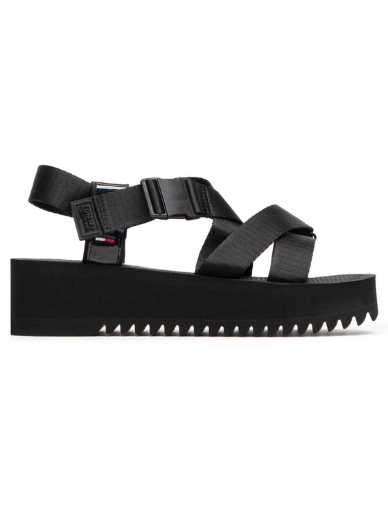 Tommy Jeans Sandale Tommy Jeans Iridescent Strappy Sandal EN0EN01332 Negru
