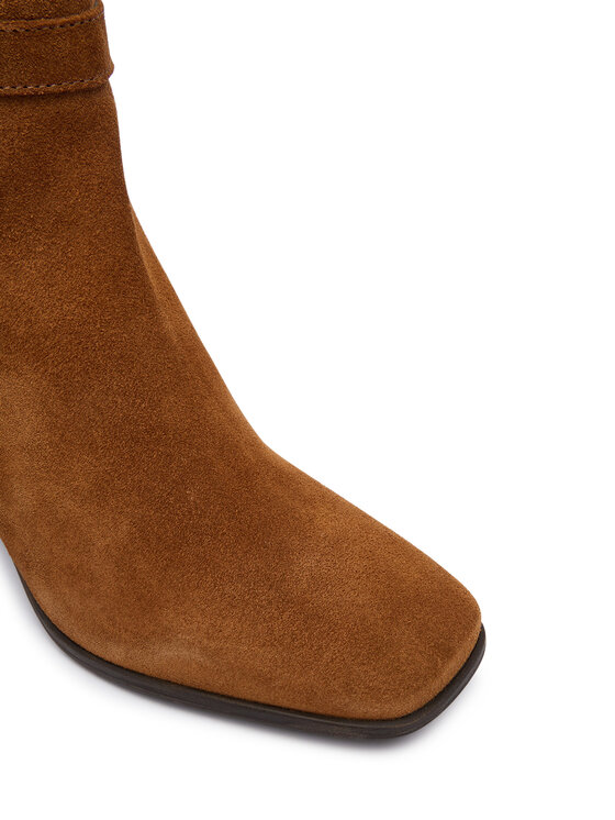 Tommy Hilfiger Botki Tommy Hilfiger Th Strap Suede Block Heel Boot FW0FW09521 Beżowy ciemny