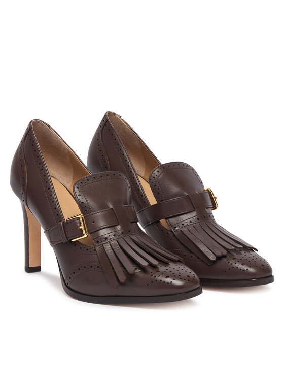 LAUREN RALPH LAUREN Polobotky LAUREN RALPH LAUREN Colleen Perforated Calfskin Kiltie Pump 802P02364004 Tmavě hnědá