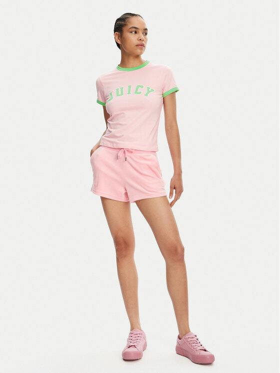 Juicy Couture Juicy Couture Majica Collegiate Ringer JCWCT125320 Roza Slim Fit