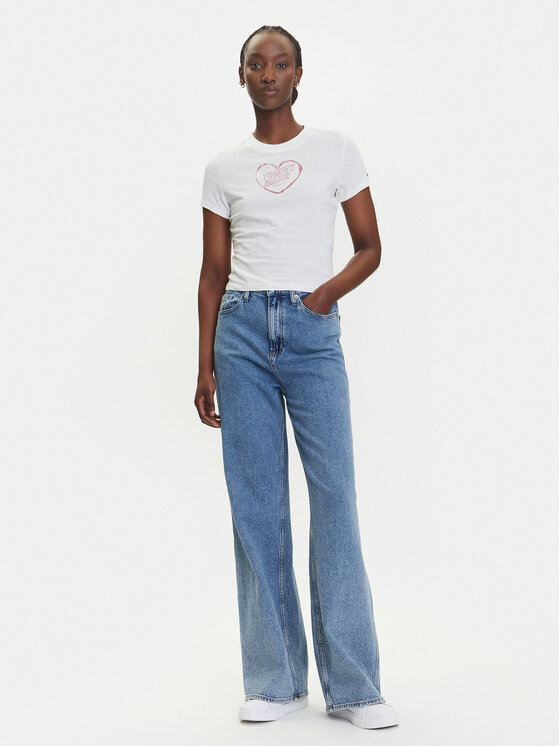 Tommy Jeans Tommy Jeans Majica Heart DW0DW21390 Bela Slim Fit