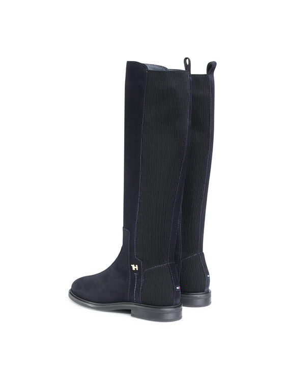 Tommy Hilfiger Oficerki Tommy Hilfiger Essential Flat Long Boot FW0FW05194 Granatowy
