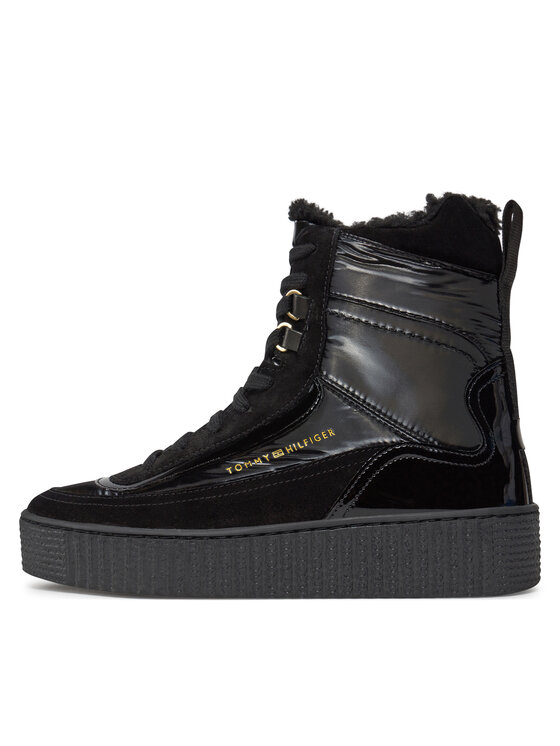 Tommy Hilfiger Puszābaki Tommy Hilfiger Patent Laceup City Snow Boot FW0FW07841 Melns