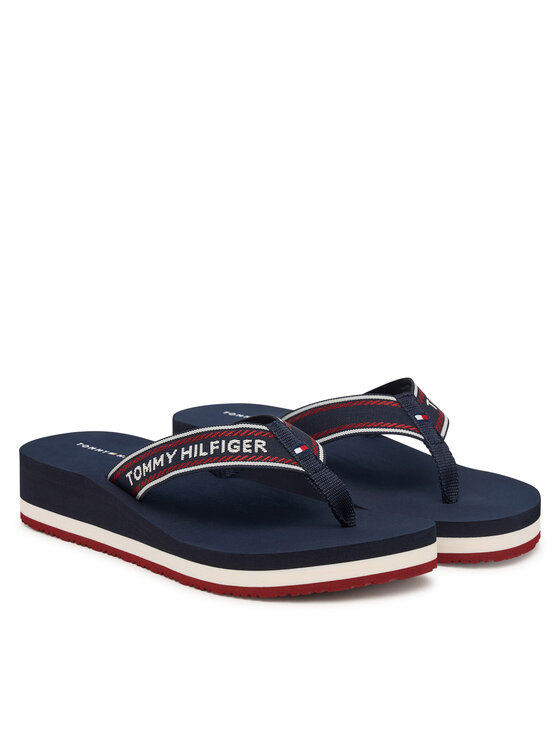 Tommy Hilfiger Σαγιονάρες Tommy Hilfiger Th Corporate Wedge Summer Sandal FW0FW09695 Σκούρο μπλε