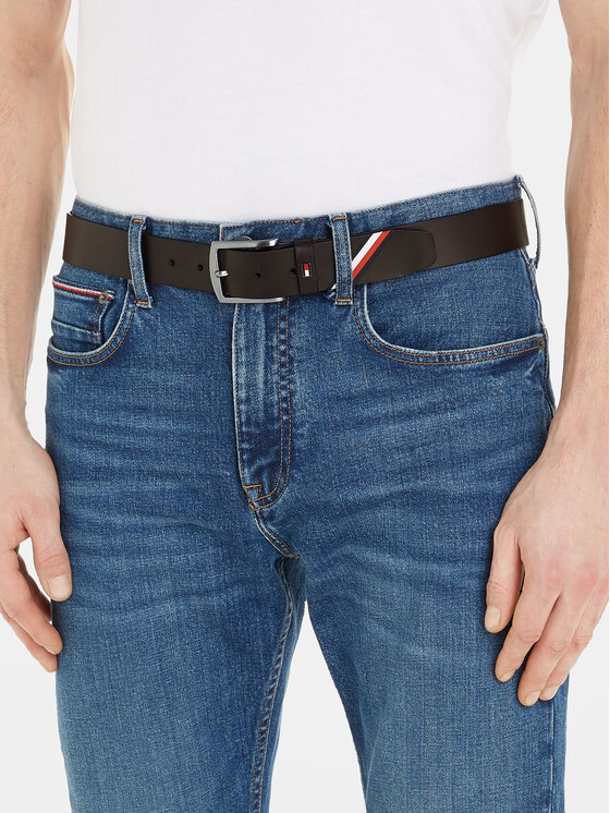Tommy Hilfiger Pánský pásek Tommy Hilfiger Denton 3.5 Corporate AM0AM11467 Hnědá